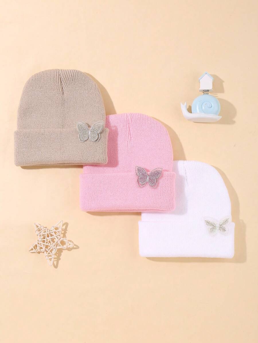 3 件装婴儿舒适冬季帽子柔软针织帽适合居家和育儿室使用 - 彩色 - 查看 1