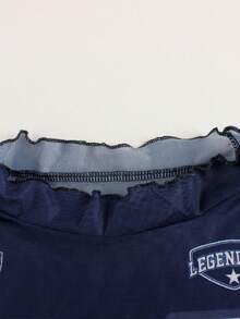 3pcs/Set Summer Mesh Sheer Dress Outfit, Floral Print Off-Shoulder Sexy Birthday Party Dress - Blue - View 8