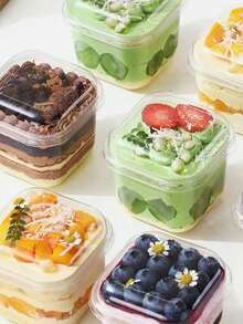 10/20/50pcs Square Mousse Cake Box, Tiramisu Dessert Packaging, Cake Shop Display Trifle Cup 300ml - Clear - View 2