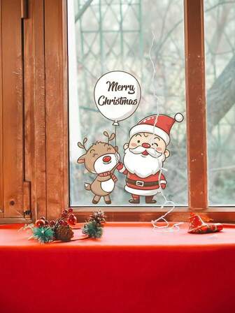 Christmas Deer & Letter Decor Wall Sticker For Bedroom, Entryway, Bathroom, Home Decoration, Static Cling Glass Sticker