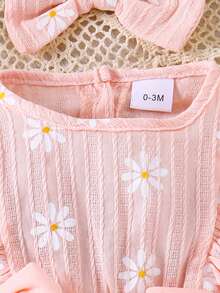 1pc Infant Girls' Floral Print Long Sleeve Bodysuit, Lightweight, Spring/Autumn - Pink - View 4