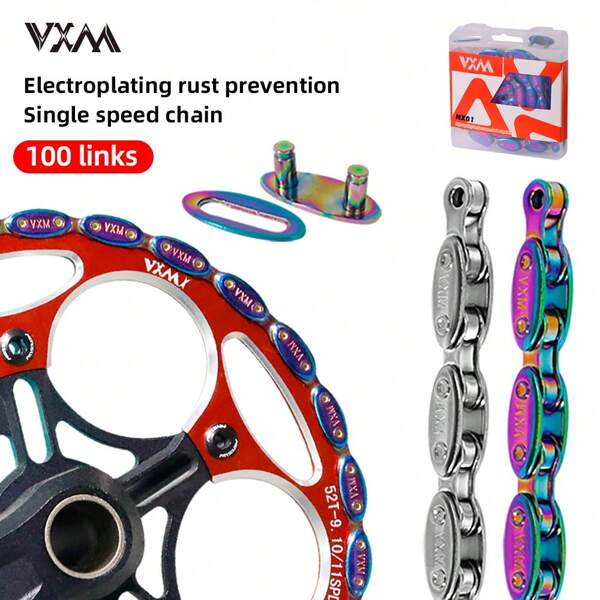 VXM Cadena de bicicleta de montaña VXM Olive de 100 eslabones para piñón fijo de una sola velocidad, cadena de ciclismo MTB, pieza de acero de alto carbono para piñón fijo