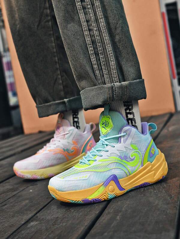Chaussures de basket-ball pour hommes style Yin Yang, chaussures de sport à lacets, chaussures de sport mode, chaussures de sport antidérapantes, chaussures de basket-ball d'entraînement extérieur, chaussures de basket-ball professionnelles pour l'entraînement et les matchs, chaussures de basket-ball pour femmes