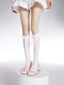1 Pair Bowknot Ribbon Thigh High Socks, Sweet Lolita Style Thin Long Socks For Women, Summer, Y2k - Multicolor - View 8