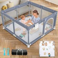 配有舒适垫子的婴儿围栏，是儿童活动中心理想的室内外多功能游戏场，配有方便出入的门，坚固安全的婴儿安全围栏，配有柔软透气的网眼，为幼儿提供安全和乐趣 - 送给小宝贝的完美礼物！