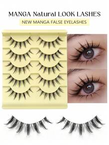 Asiteo 5对卡通风格自然假睫毛 - 透明睫毛柄，轻薄自然，氧气女孩风格，完美适用于角色扮演 - 可重复使用的条状假睫毛，睫毛，假睫毛 - 尖尾漫畫款 - 查看 2