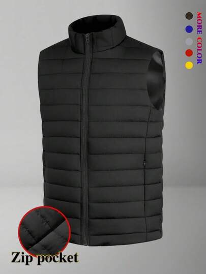 Vintervadderad väst för män, tjock varm väst, avslappnad ärmlös termofodrad vadderad västjacka