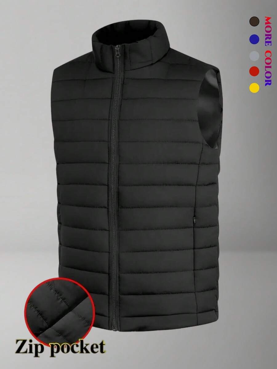 男士冬季加厚羽绒背心，加厚保暖背心，休闲无袖保暖加厚羽绒背心外套 - 黑色 - 查看 1