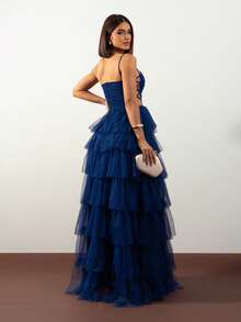 LONG WEDDING PARTY DRESS  BRIDESMAIDS CLASSIC TULLE WITH SHINE - ROYAL BLUE - View 2
