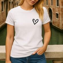 Women's Basic T-Shirt Cute Heart 100% Cotton Various Colors - 白色 - 查看 3