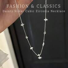 幸运四叶花项链冷艳优雅款高级感领链长款优雅流苏颈链女 - 銀色白鋯五朵花 - 查看 5