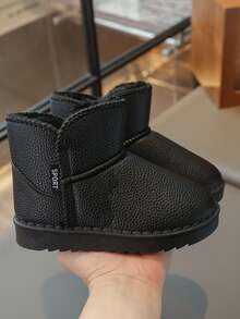 1 Pair Kids Snow Boots, Solid Color Simple Design, Warm And Anti-Slip Soft Sole For Boys And Girls - Black - View 2
