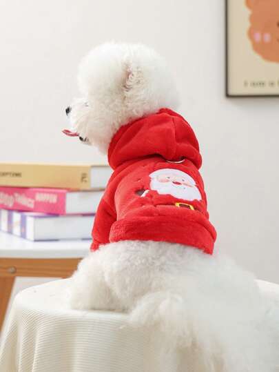 1 pezzo Abbigliamento per animali domestici, Vestiti per cani e gatti di piccola taglia, Outfit carino per cuccioli e gattini, Felpa con cappuccio in flanella calda e comoda a tema Babbo Natale per cani di piccola taglia, Autunno/Inverno