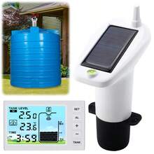 Solar Powered Water Level Gauge W/ Temperature Sensor Time Display Ultrasonic Water Tank Level Meter For Liquid Depth Measuring - Spain - View 2