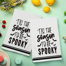 2/4/6/48pcs Ghostly Letter Print Soft Kitchen Towels/Hand Towels, Multi-Purpose, Quick Drying Dish Cloths, Suitable For Kitchen, Celebrations, Weddings, Decorations And More