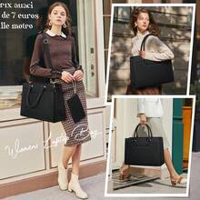 Laptop Bag For Women 15.6 Inch Work Tote Bag Womens Laptop Tote Waterproof Leather Computer Briefcase Business Office Bag Large Handbag For Travel College Teacher - 黑色 - 查看 2