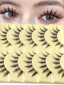 Asiteo 5对卡通风格自然假睫毛 - 透明睫毛柄，轻薄自然，氧气女孩风格，完美适用于角色扮演 - 可重复使用的条状假睫毛，睫毛，假睫毛 - 尖尾漫畫款 - 查看 1