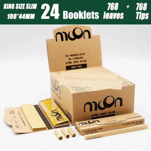 moon. 6/12/24 Packungen, jeweils mit 32 Zigarettenpapieren + 32 Filtertips, extra große Größe 4,25" (108mm*44mm), ultra dünne transparente weiße Zigarettenpapiere, natürliche unraffinierte Zigarettenpapiere mit natürlichem arabischem Gummi, langsam brennend, leicht zu rollen, geschmacklos, Drehtabakpapiere zum Selbermachen, DIY-Rauchutensilien, Outdoor-Camping, Partybedarf, tragbar, Geschenk zur Schulanfang, Motorrad-Zigarettenpapiere