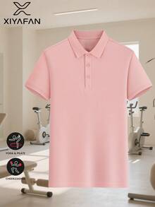 女款夏季粉色素色短袖 Polo 衫，吸濕排汗面料休閒上衣，適用於網球、慢跑、瑜伽、健身、辦公室運動 - 粉色 - 查看 3