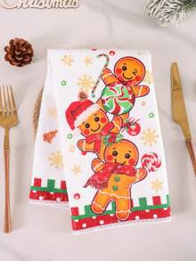2pcs Christmas Gingerbread Man Hand Towels, Soft Absorbent Microfiber Cleaning Cloths, Suitable For Christmas Kitchen Decor (2026), Table Decor, Home Decor, Bathroom Decor, Housewarming Gift, New Year Gift (2027) - Multicolor - View 5
