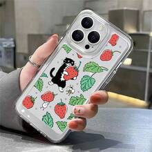 Funda con diseño de fresa, compatible con los modelos phone 11 al 16 Pro, incluyendo X, XS y 16 Plus. - Blanco - Ver 2