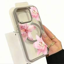 Pink Floral Lily Orchid Pattern-Pastel Magnetic Phone Case For IPhone 16/15/14/13/12/11/X/XS -Slim TPU Shockproof Cover,Anti-Slip & Scratch-Resistant,Perfect Birthday Present For Her |Summer Gi - 灰色 - 查看 2