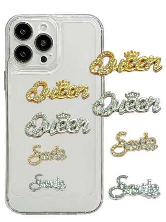 Bulk Supply 20pcs Silvery Golden Luxurious Noble Rhinestone Queen's Smile Junk Phone Case Ipadcase Computer Charging Head Storage Box Makeup Mirror Water Bottle Home Decoration Charms Accessories Kawaii Diy Hairpin Shoe Buckle Crafts