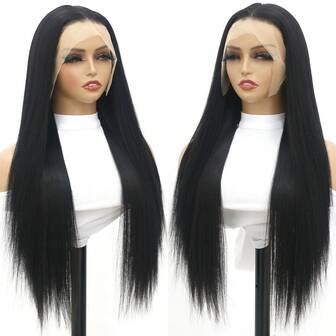 26 Inches Lace Frontal Wigs Black Long Straight Wigs 13x4 HD Pre Plucked 250% Density Glueless Silky Straight Lace Front Wigs Natural Color Heat Resistant Synthetic Wigs For Girl Women Daily Party Cosplay Halloween