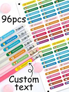 96-960 Piezas Etiquetas personalizadas con nombre, Etiquetas para útiles escolares, Etiquetas de bolígrafos de color degradado, Etiquetas escolares personalizadas, Etiquetas para guardería, Patrones de dibujos animados, Útiles escolares de vuelta al cole, Decoraciones de vuelta al cole, Regalos de cumpleaños, Personalizadas, Personalizables, Estudiante, Hombre, Profesor, Diseño elegante - Estilo A - Ver 3