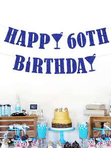 1pc HAPPY BIRTHDAY Pull Flag, 18/21/30/40/50/60 Black/Gold/Silver/Rose Gold/Champagne Gold/Blue Birthday Party Decoration Pull Flag Banner - Multicolor - View 8