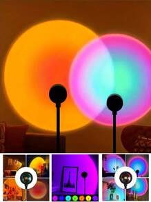 1PC迷你创意USB日落灯，体验日落灯光的神奇氛围。壁挂式投影灯 - 7种颜色和13种模式可选，适用于家居装饰和节日照明 - 黑色 - 查看 2
