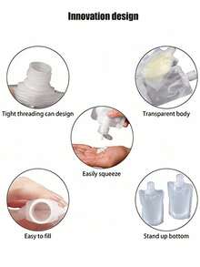 10个旅行装防漏液体容器，化妆品收纳袋，洗发水吸盘袋，防水挤压袋，符合航空旅行标准，适用于洗发水、护发素、乳液、沐浴露等，适合海滩、暑假、返校季（100毫升） - 無色 - 查看 5