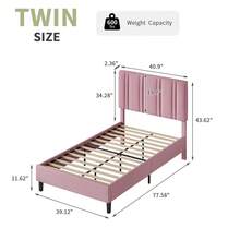 Twin/ Full/ Queen Size Bed Frame With Headboard, Modern Platform Bed Frame With Adjustable Headboard, No Box Spring Needed, Easy Assembly, Black/ Beige/ Pink/ Blue - 粉色 - 查看 7