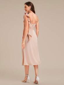 Đầm midi satin họa tiết hoa, thích hợp cho đám cưới, sinh nhật, tiệc tối và các dịp khác. - Màu Hồng baby - Xem 3