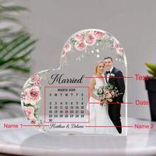 Personalized Heart-Shaped Acrylic Decorative Plaque, Wedding Cake Decoration, Engagement Gift, Couple Wedding Anniversary Calendar Decorative Plaque, Wedding Accessory Decoration, Customized Souvenir, Engraved - Wedding Heart Shaped Card Brick - View 8