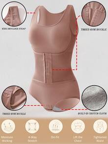 1 件女士塑身连体衣 - 腹部控制、腰部收紧和臀部提升、按扣裆部连体衣 - 摩卡棕 - 查看 5