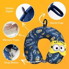 Miniso Minions Travel Neck Pillow With Eye Mask,Comfortable Breathable Travel Pillow, U-Shaped Pillow Suitable For Travel Car Home Office Airplane Train - 藍 - 查看 6