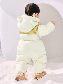 mini bala Cute Baby Unisex Hooded Down Jumpsuit - Waterproof & Oil-Proof Winter Onesie Snowsuit, Perfect For Adventurous Infants & Toddler - Milky White - View 4