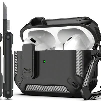 黑色防震保护套，仅兼容原装苹果蓝牙耳机，防刮防摔，附赠清洁刷，春季礼品