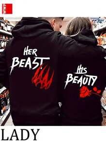 One Piece Her Beast And His Beauty - Romantic Couple Outfits 270G Couple Autumn And Winter Fleece Sweater Hoodie, The First Choice For Autumn And Winter, With  Pocket, Couples Anniversary Clothing, Perfect Gift For ValentineS Day