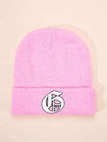 1 件哥特式 26 个英文字母刺绣儿童针织帽，男孩女孩户外休闲冬季保暖寒冷天气帽，适合日常穿着和服装 - 粉色 - 查看 58