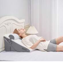 Bed Wedge Pillow For Sleeping, 3 Pcs Adjustable Orthopedic Bed Wedge Set, With Jacquard Washable Cover & Foam Support, Post Surgery Pillow For Acid Reflux Back Pain Snoring Relief, White/Grey - White - View 1