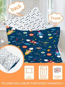 1/2PCS Deep Blue Rocket Baby 100% Polyester Fabric Duvet Cover Set ,3D Two Sided Printing Anime Cartoon Children'S Bedding Set For Boys And Girls (1 Duvet Cover +1Pillowcase, Not Filling) Summer Thin Edition Suitable For Giving Gifts