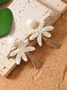 1 对手工编织拉菲草椰子树耳环，波西米亚风格棕榈叶形状耳环，适合女性日常、度假、派对佩戴