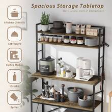 Devoko Backers Rack With Power Outlet, 39.4" W Kitchen Microwave Stand With 8 S-Shaped Hooks, 5 Tiers Coffee Bar Station Storage Shelf For Spices, Pots - Xem 3