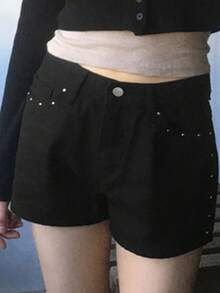 YCYC Spring/Summer Fashion Personalized Zipper & Button Shorts Black - Black - View 4