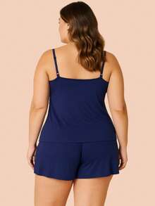 FEMINNITA Short Doll Plus Size Pajamas Without Cups For Women - Màu xanh hải quân - Xem 3