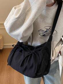 Casual, Simple And Lightweight Women's Crossbody Bag, Niche Pleated Design Tote Bag With A Bow, Large Capacity, Light Travel, Suitable For Classes, Office Commuting, Can Also Be Used As A Women's Crossbody Bag.