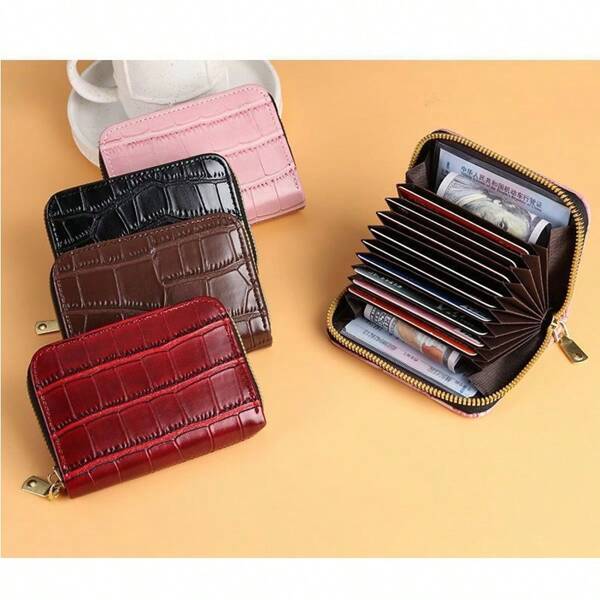 New High-End, Simple And Fashionable Crocodile Pattern Women's Hand-Held Card Bag, Multi Slot Coin Purse, With 9 Card Slots And 2 Banknote Slots, Available In Various Colors: Brown, Black, Red, Pink, With Dimensions Of 11cm * 7.8cm * 2.6cm.