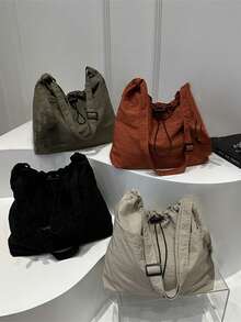 女士可转换斜挎包 - 大容量尼龙手提包，配有可调节肩带和抽绳封口，涤纶衬里，有多种颜色可供选择，适合工作、旅行和休闲外出。 - 彩色 - 查看 2